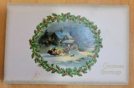 CHRISTMAS GREETING - SLEIGH RIDE SCENE / HOLLY - WINSCH POSTCARD - - £2.35 GBP