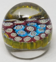 Toadstool Tube Russian Millefiori Paperweight Art Glass Oval Small Maroon Yellow - £18.94 GBP