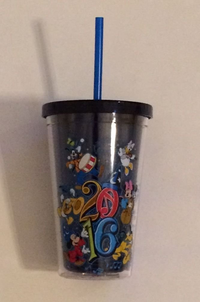Disney Parks Mickey Mouse 2016 Tumbler with straw 16 oz - $16.73