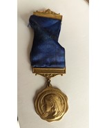 Vintage Catholic HNS Holy Name Society Gold Tone Medal ribbon Antique - £19.61 GBP