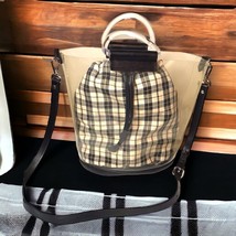 Zara Plaid Y2K Style Vinyl Shopper Bucket Bag w/Strap &amp; Handle Vegan Lea... - $18.69