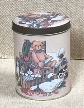 Vintage Rustic 5 Inch Cylinder Teddy Bear Farm Animals Storage Tin Cottagecore - £3.00 GBP