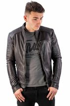 Men Jacket 100% Genuine Lambskin Leather Handmade Biker Motorcycle - £144.66 GBP
