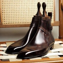 Men&#39;s Fashion Handmade Pu Leather Brown Classic Short Boots Low Heel Fashion Cas - £75.69 GBP