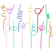 Crazy Straws,24 Pcs Silly Straws For Kids &amp;Adults,Reusable Plastic Loop Curly Cr - £12.57 GBP