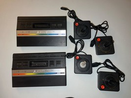Atari 2600 Jr. Black Rainbow Console System lot of 2 w/ 4 Controllers UN... - $98.99