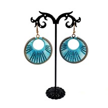 Vintage Earrings Ear Wire Hook String Bead Teal Hand Crafted Jewelry Costume - £11.09 GBP