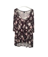 Torrid Womens Hi Low Tunic Size 4 Burgundy Floral Button Up Stretch 3/4 ... - £17.43 GBP