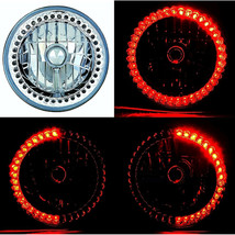 7&quot; Red LED Angel Eye Ring Motorcycle Halo Headlight Blinker Turn Signals Light - £23.45 GBP