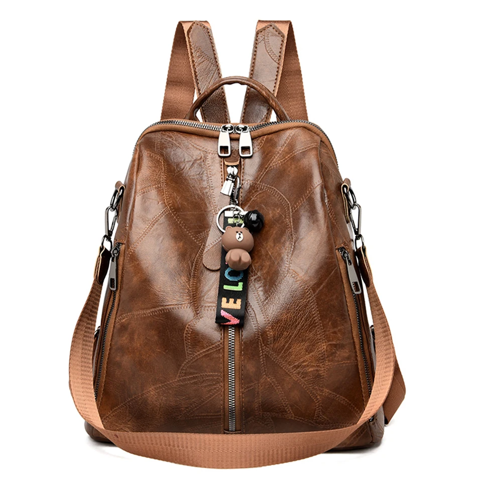 Multifunction Retro Backpack Women Bagpack Leather School Bags For Teena... - £107.59 GBP