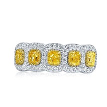 1.47 TCW 5 Stein Kissen Natürlich Kostüm Intense Gelb Diamant Ehering 14k - £5,222.44 GBP