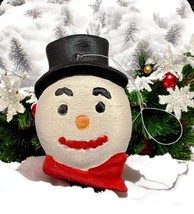 Vintage Snowman Head Christmas Tree Ornament Hand Painted with Top Hat Red Scarf - £7.63 GBP