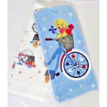 Patriotic Dog in Basket Bicycle Kitchen Towels Star Wheels Canine Set of 2 - $20.40