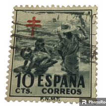 Spain Stamp 10cts Children at Seashore Issued 1951 Canceled Ungraded Single - £5.49 GBP