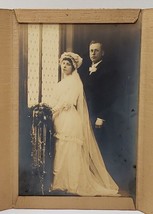 Early 1900&#39;s Minnesota Wedding Photo Victorian Bride Lovely Hair Piece &amp; Bouquet - £31.93 GBP