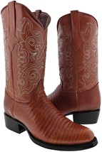 Mens Cognac Cowboy Boots Leather Teju Lizard Pattern Western Round Toe Bota - £87.86 GBP