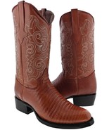 Mens Cognac Cowboy Boots Leather Teju Lizard Pattern Western Round Toe Bota - €94,67 EUR