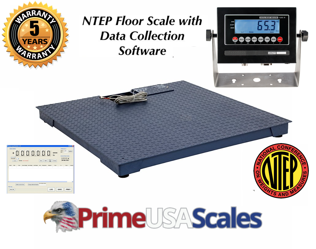 Primary image for 5 Year Warranty NTEP 60"x60" Floor scale 5,000 lb x 1 lb w/ Data Software