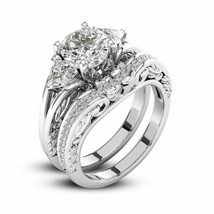 Round Cut 3.45Ct Three Diamond 14k White Gold Bridal Wedding Ring Set Size 8.5 - £224.79 GBP