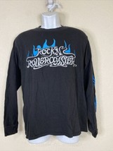 Hanes Disney Parks Men Size M Black Rock N Rollercoaster T Shirt Long Sleeve - £8.50 GBP