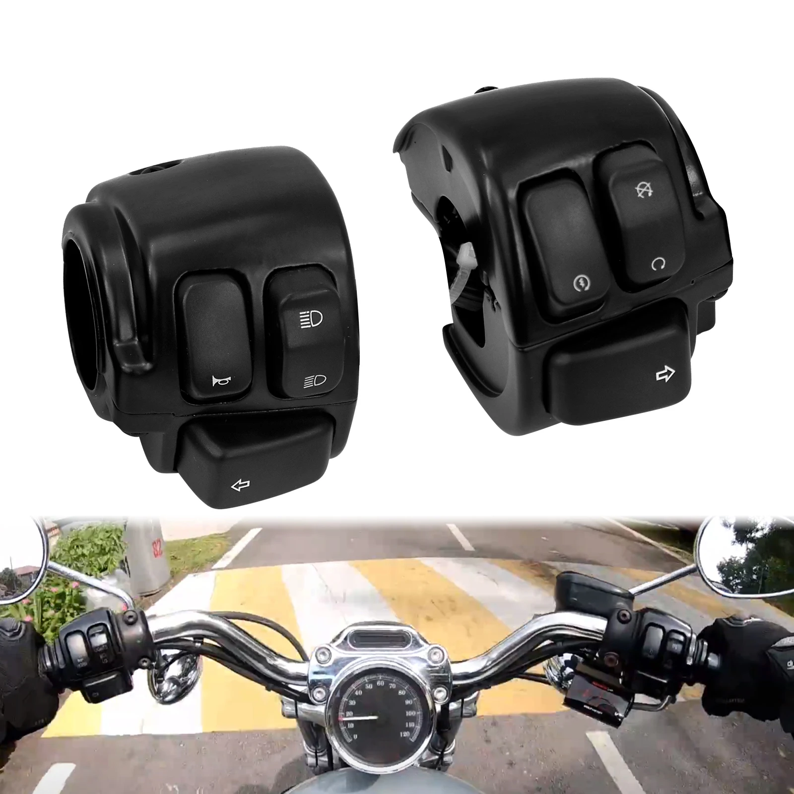 Motorcycle 25mm Handlebar Control Switches Turn Signal Switch Button With Wiring - £197.34 GBP