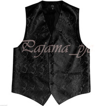 BLACK Paisley Tuxedo Suit Dress Vest Waistcoat Formal Party Prom Wedding... - $22.14+