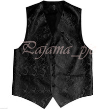 BLACK Paisley Tuxedo Suit Dress Vest Waistcoat Formal Party Prom Wedding... - £17.74 GBP+