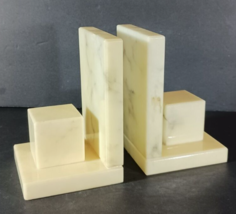 Vintage Genuine ALABASTER BOOKENDS Italian Made Hand Carved Cubes Marble... - $69.29