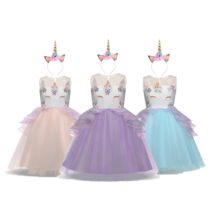 DH Girls Unicorn Princess Costume Pageant Party Birthday Dress with Headband - £13.43 GBP+