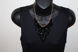 Black Teardrop Plastic Bead Necklace 18&quot;+ Gold Tone Bib Cowl Fashion Jew... - $15.00