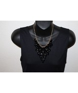 Black Teardrop Plastic Bead Necklace 18&quot;+ Gold Tone Bib Cowl Fashion Jew... - €12,98 EUR