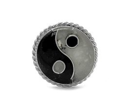 Mia Jewel Shop Ying Yang Round Chip Stone Inlay Ring Crushed Acrylic Silver Meta - £12.58 GBP