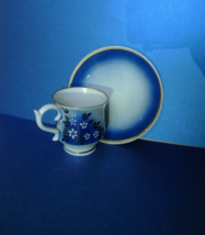 Vintage USSR Novgorod Bronnick Porcelain Blue Cobalt Gold Cup Saucer han... - £19.41 GBP