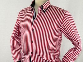 Men Makrom Shirt Cotton Blend wrinkle less Double collar Stripe 6493 red white image 5