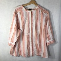 Lane Bryant Sz 22/24 White Orange Pink Stripes Collarless Button Up Shirt Linen - £19.77 GBP