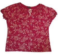 LPL Lauren Ralph Lauren Women&#39;s Red Floral Print Short puff sleeve Top size L - £15.05 GBP