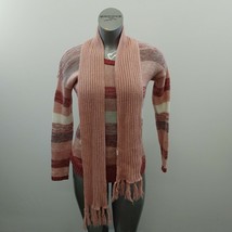 My Style Pullover Sweater w/Scarf Women&#39;s Size Small Pink Striped Long S... - £11.56 GBP