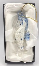 Glow in the dark Blown Glass Seahorse Christmas Ornament Blue White 4.5&quot; tall   - £14.95 GBP