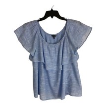 Unique Spectrum Womens Shirt Adult Size 1x Blue off the shoulder Ruffle Blouse - £16.55 GBP