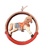 Carousel Pony Ornament Horse in Circle 70s Rustic Wood Look - £18.36 GBP