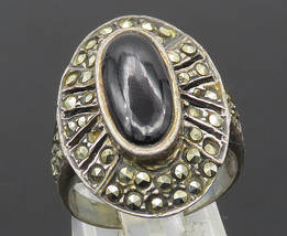 925 Sterling Silver - Vintage Black Onyx &amp; Marcasite Cocktail Ring Sz 8- RG21221 - £28.33 GBP