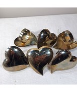 Heart napkin ring holders metal set 6 brass silver Valentine&#39;s Day love ... - $28.47 CAD