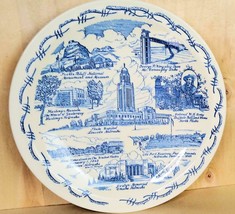Vintage MCM Nebraska Plate Vernon Kilns 11 Inches Blue and White U S A - $17.82