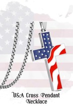 USA Flag Cross Necklace – Patriotic American Pendant | Stainless Steel C... - €10,72 EUR