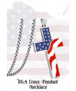 USA Flag Cross Necklace – Patriotic American Pendant | Stainless Steel C... - $234.33 MXN