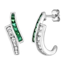 Sterling Silver Graduated Princess Simulated Gemstone &amp; &quot;J&quot; Bypass Stud Earrings - £52.56 GBP