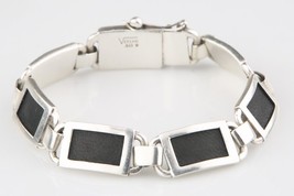 Versani Sterling Silver &amp; Sting Ray Leather Link Bracelet w/ Safety Reta... - £343.43 GBP