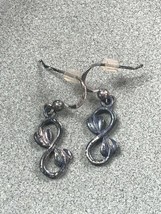 Estate 925 Marked Small Silver Infinity Symbol w Abstract Leaves Dangle Earrings - £10.46 GBP