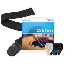 D&#39;Addario Acoustic Guitar Strings, Picks, Strap Beginner Kit - EJ16 Phos... - £26.54 GBP