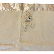 Bambi Deer Satin Trim Baby Blanket Off White Vintage Crib Soft Shower Gift Retro - £30.35 GBP